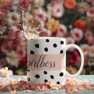 Moderne Pastellrosa Chefin mit schwarzen Punkten Kaffeetasse