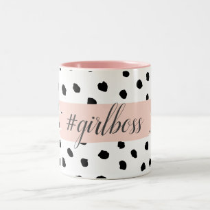 Moderne Pastellrosa Chefin mit schwarzen Punkten Zweifarbige Tasse