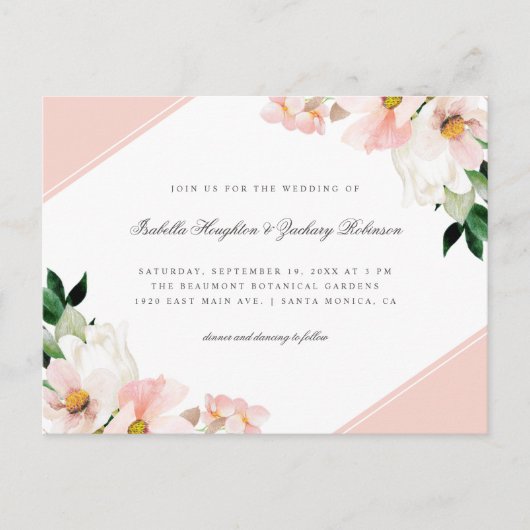 Moderne Pastellrosa-Ecken-Blumenzwiebeln Einladungspostkarte (Vorderseite)