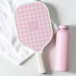 Moderne Pastellrosa Gingham-Monogramm Etabliert Pickleball Schläger