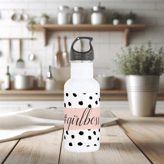 Moderne pastellrosa Girl Boss & Black Dots Edelstahlflasche