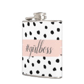 Moderne pastellrosa Girl Boss & Black Dots Flachmann (Links)