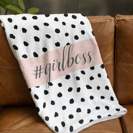 Moderne pastellrosa Girl Boss & Black Dots Fleecedecke