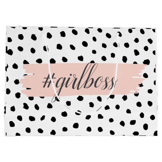 Moderne pastellrosa Girl Boss & Black Dots Große Geschenktüte (Rückseite)