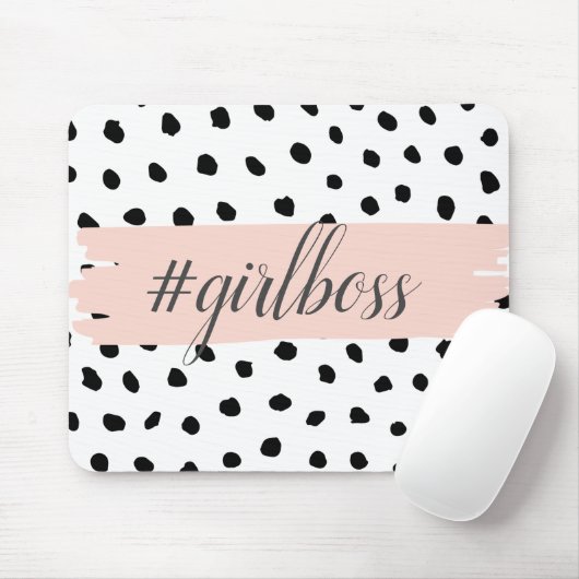 Moderne pastellrosa Girl Boss & Black Dots Mousepad (Mit Mouse)