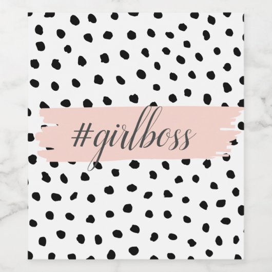 Moderne pastellrosa Girl Boss & Black Dots Weinetikett (Einzelnes Label)