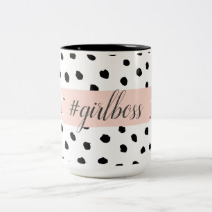 Moderne pastellrosa Girl Boss & Black Dots Zweifarbige Tasse