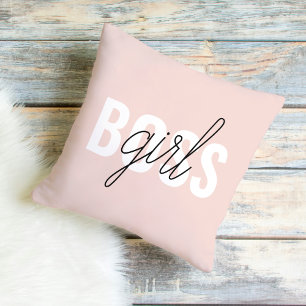 Moderne Pastellrosa Girl Boss Phrase Kissen