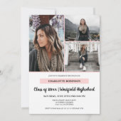 Moderne pastellrosa Gradskriptatur 4 Fotos Abschlu Einladung (Rückseite)