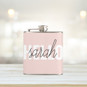 Moderne Pastellrosa Hallo Und Dein Name Flachmann