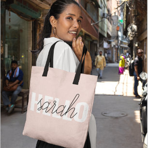 Moderne Pastellrosa Hallo und dein Name Tasche