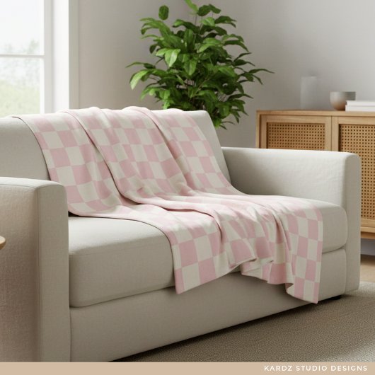 Moderne Pastellrosa Karomuster-Fleece-Decke Fleecedecke