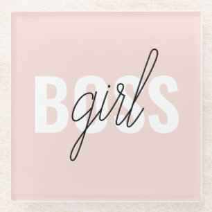 Moderne Pastellrosa Mädchen-Boss-Phrase Glasuntersetzer