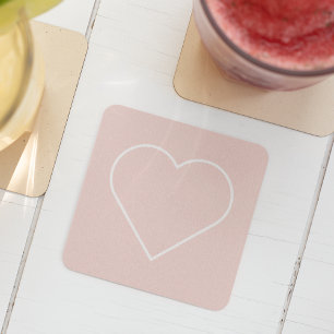 Moderne Pastellrosa & Minimalistisches Herz Lieben Rechteckiger Pappuntersetzer