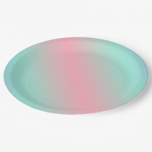 Moderne pastellrosa Minze hellgrüne Gradienten Pappteller (Schrägansicht)
