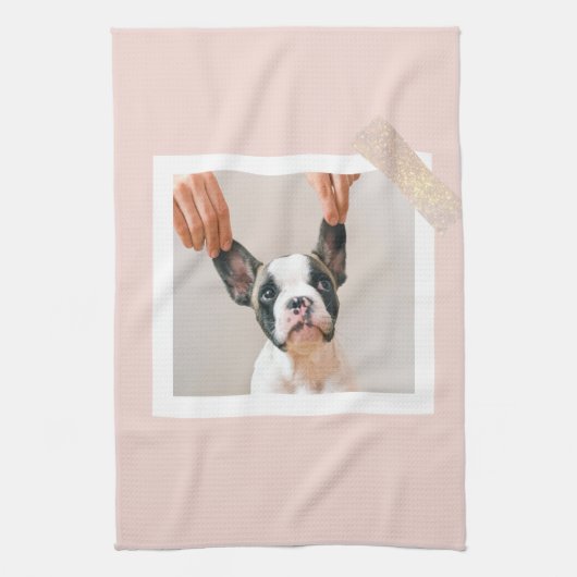 Moderne pastellrosa Rahmen | Persönliches Hundetea Geschirrtuch (Vertikal)