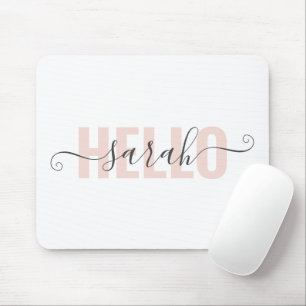 Moderne Pastellrosa Schönheit Hallo Und Dein Name Mousepad