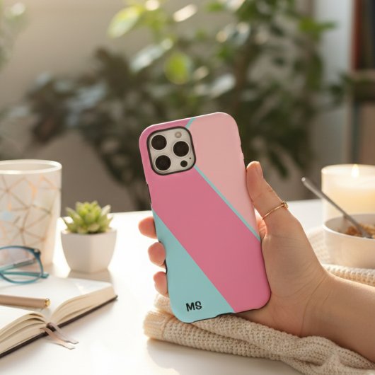 Moderne Pastellrosa und Blaue Abstrakte Monogrammi Case-Mate iPhone Hülle