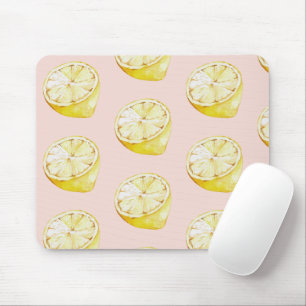Moderne pastellrosa und gelbe Zitronen Muster Mousepad