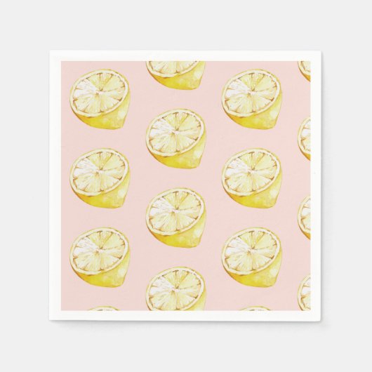 Moderne pastellrosa und gelbe Zitronen Muster Serviette (Vorderseite)