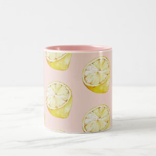 Moderne Pastellrosa und gelbe Zitronenmuster Zweifarbige Tasse