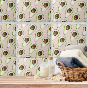 Moderne Pastellrosa und grüne Avocado-Muster Fliese