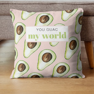 Moderne Pastellrosa und grüne Avocado-Musterdecke Kissen