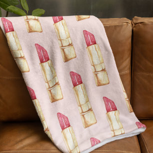 Moderne Pastellrosa und rote Lippenstift Muster Mä Fleecedecke