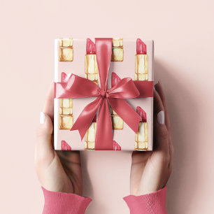 Moderne Pastellrosa und rote Lippenstift Muster Mä Geschenkpapier