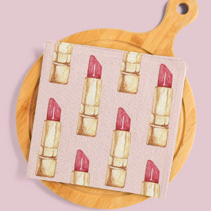 Moderne Pastellrosa und rote Lippenstift Muster Mä Geschirrtuch
