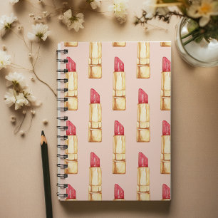 Moderne Pastellrosa und rote Lippenstift Muster Mä Notizblock
