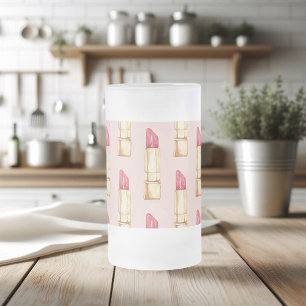 Moderne Pastellrosa und rote Lippenstift-Pattern M Mattglas Bierglas