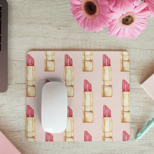 Moderne Pastellrosa und rote Lippenstift-Pattern M Mousepad