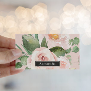 Moderne Pastellrosa Wasserfarben Blumen & Name Visitenkarte