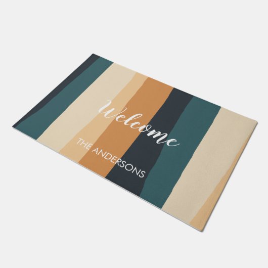 Moderne Pastellstreifen mit benutzerdefiniertem Fa Fußmatte (Schrägansicht)