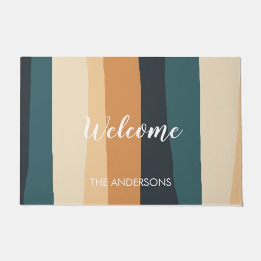 Moderne Pastellstreifen mit benutzerdefiniertem Fa Fußmatte (Vorderseite)