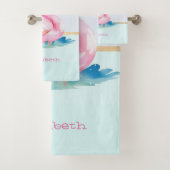 Moderne Pastellstreifen, rosa Flamingos Badhandtuch Set (Insitu)