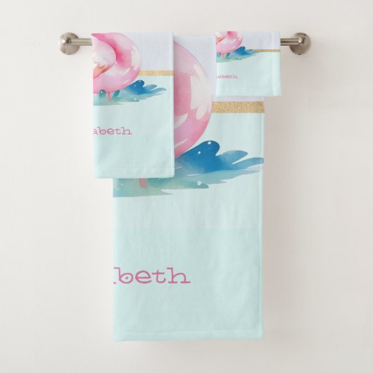 Moderne Pastellstreifen, rosa Flamingos Badhandtuch Set (Insitu)