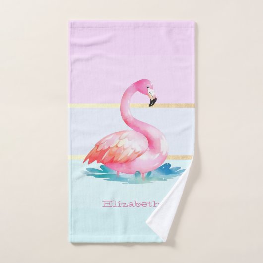Moderne Pastellstreifen, rosa Flamingos Badhandtuch Set (Handtuch)
