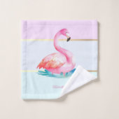 Moderne Pastellstreifen, rosa Flamingos Badhandtuch Set (Waschlappen)