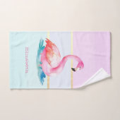 Moderne Pastellstreifen, rosa Flamingos Badhandtuch Set (Handtuch)