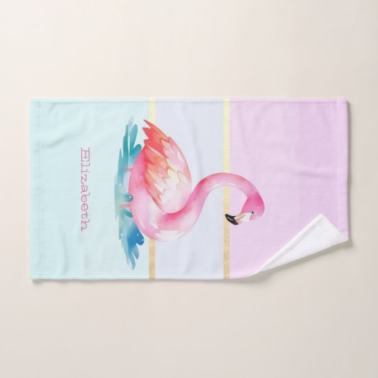 Moderne Pastellstreifen, rosa Flamingos Badhandtuch Set (Handtuch)