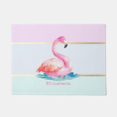 Moderne Pastellstreifen, rosa Flamingos Fußmatte (Vorderseite)