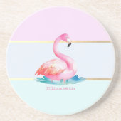 Moderne Pastellstreifen, rosa Flamingos Getränkeuntersetzer (Vorne)