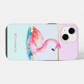 Moderne Pastellstreifen, rosa Flamingos iPhone Hülle (Rückseite (Horizontal))
