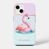 Moderne Pastellstreifen, rosa Flamingos iPhone Hülle (Rückseite)