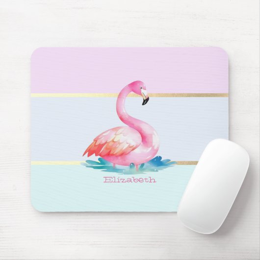 Moderne Pastellstreifen, rosa Flamingos Mousepad (Mit Mouse)