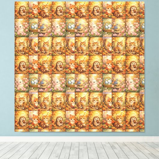 Moderne Patchwork-Muster-Collage Leinwanddruck (Insitu (Holzboden))