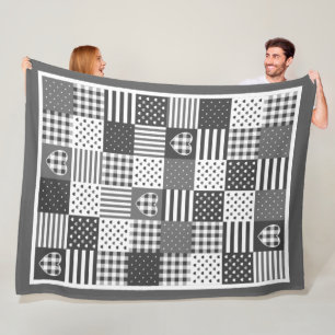 Moderne Patchwork-Quilt Gingham Schwarz-Weiß Fleecedecke