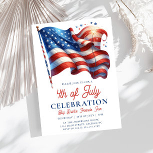 Moderne Patriotische Amerikanische Flagge 4. Juli Einladung